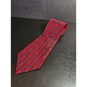 Bert Pulitzer Red Silk Necktie Equestrian Stirrup Bit Pattern